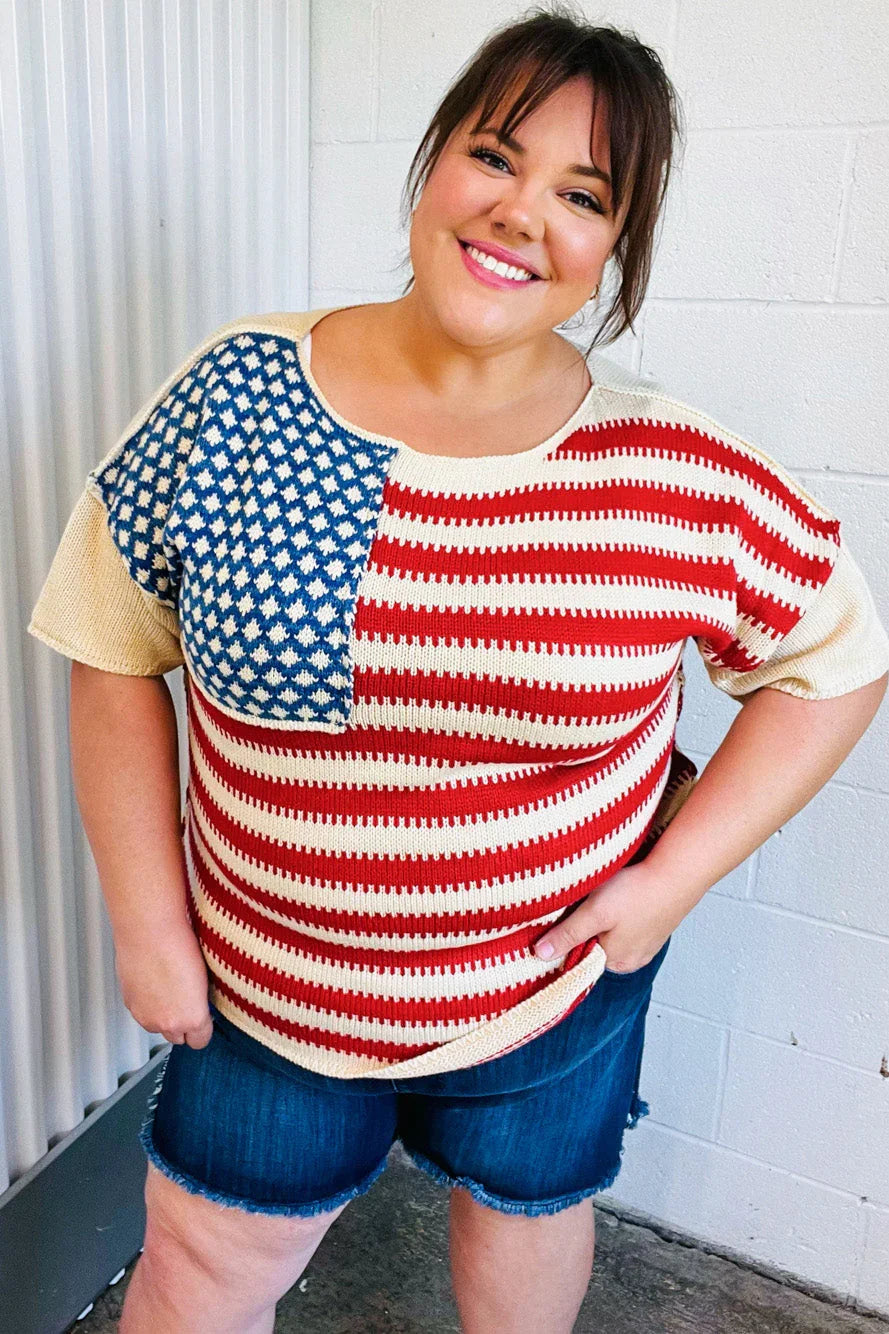 American Flag Jacquard Knit Sweater Top | Daverri Fashions