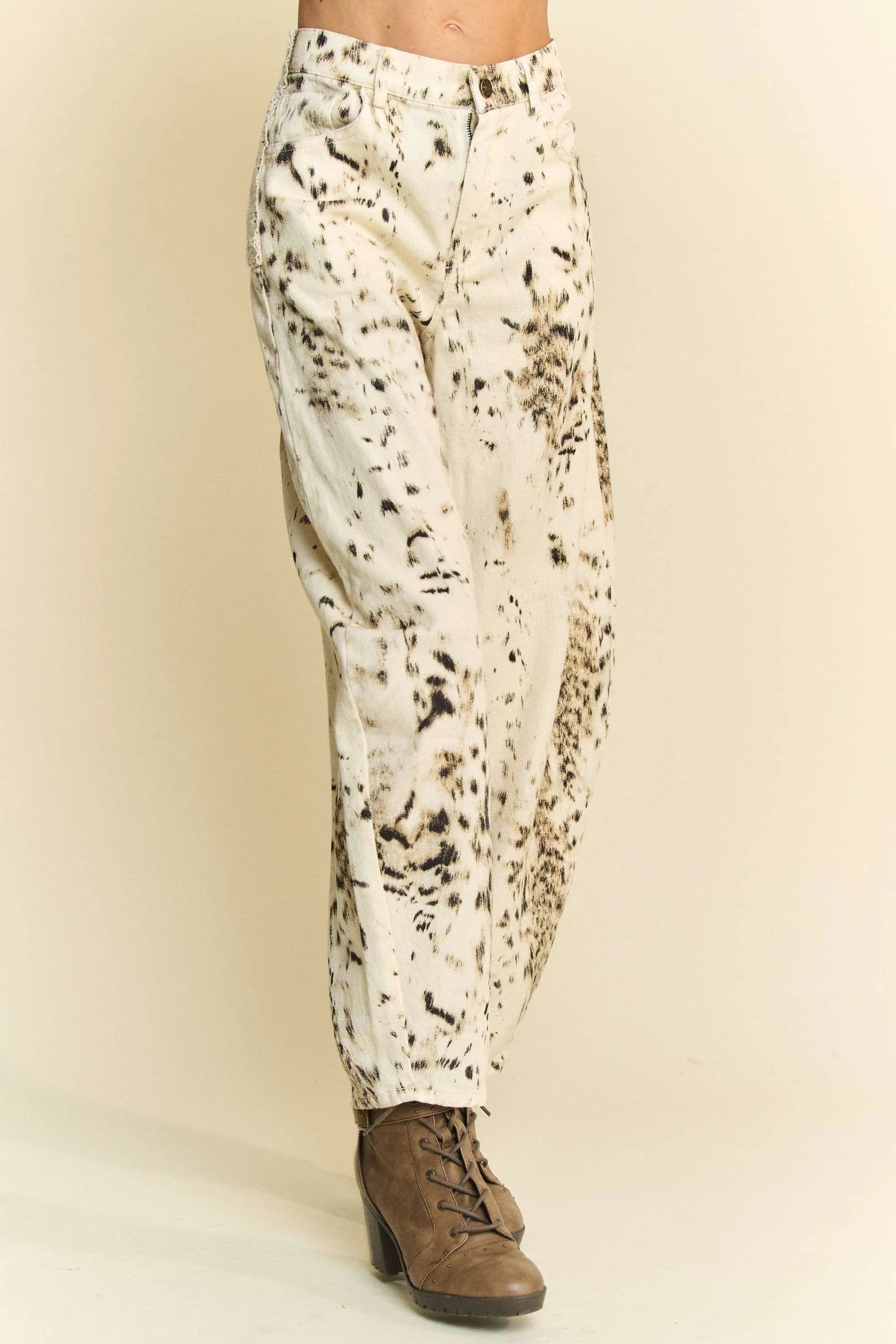 Davi & Dani Abstract Tie Dye Dot Lace Detail Barrel Pants | Pants Daverri Fashions