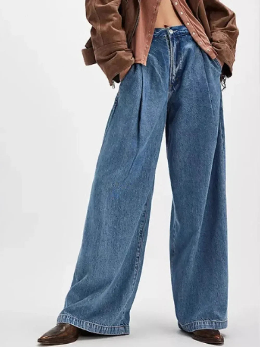Wide Leg Jeans with Pockets - DAVERRI FASHIONS