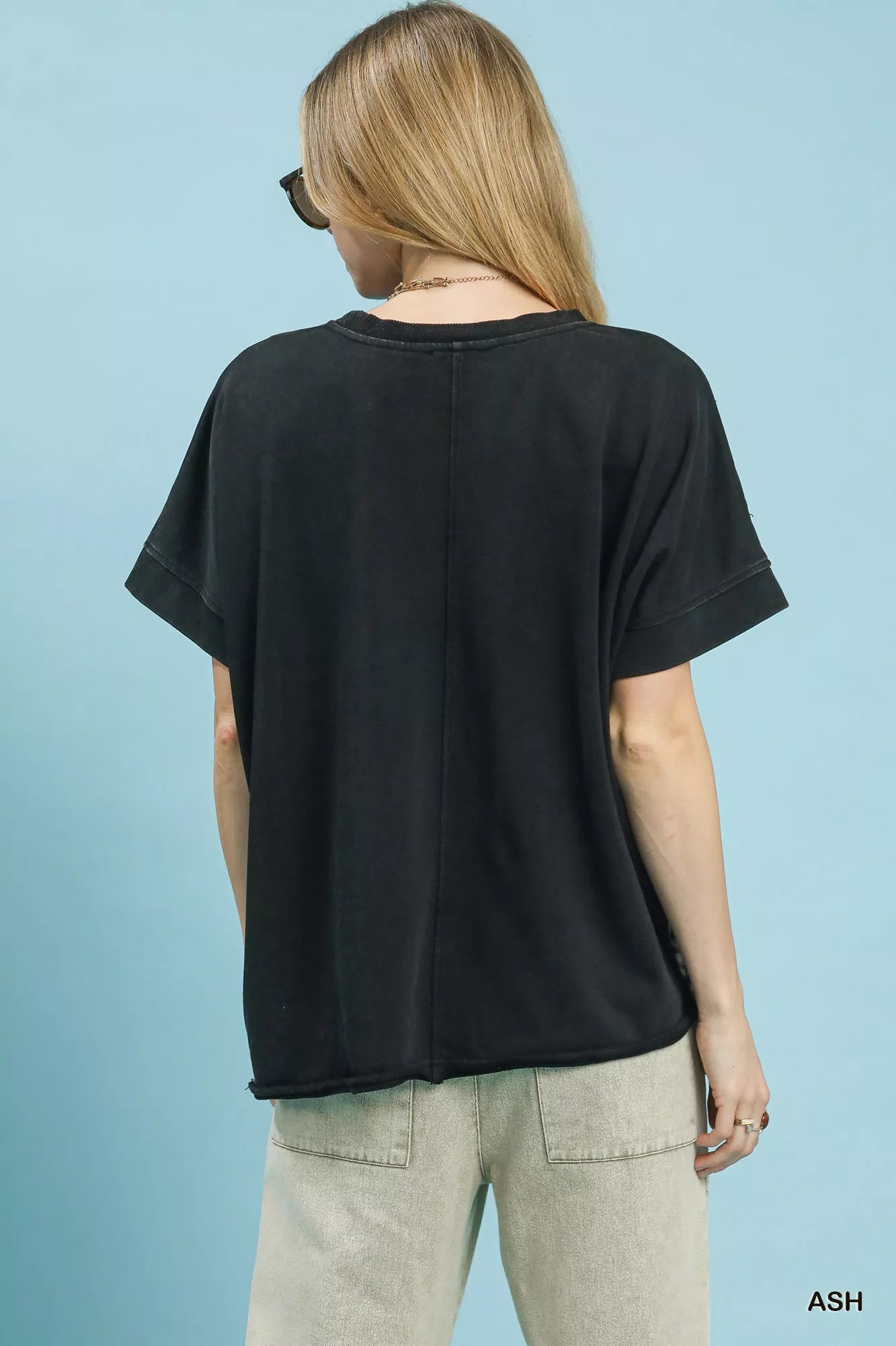 Black Umgee Ash mineral wash French terry top with relaxed fit