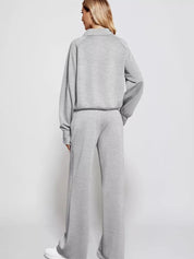 Full Size Half-Zip Sweatshirt and Wide-Leg Pants Set Plus Size | Outfit Sets Daverri Fashions