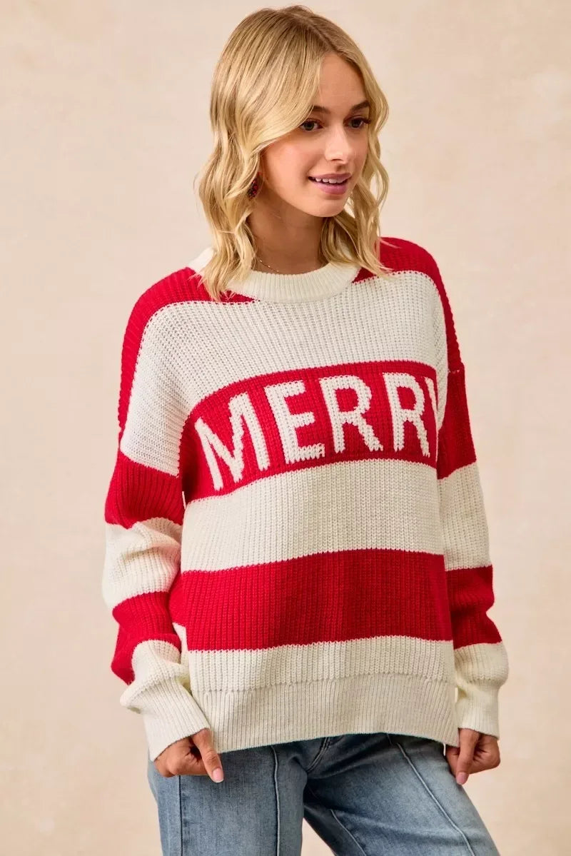 BiBi Christmas Merry Lettering Sweater - DAVERRI FASHIONS