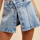 Annie Wear Button Detail Stretch Denim Wrap Mini Skort