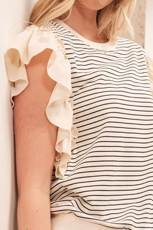 Lime 'N' Chili Striped Contrast Ruffle Detail Sleeveless Top