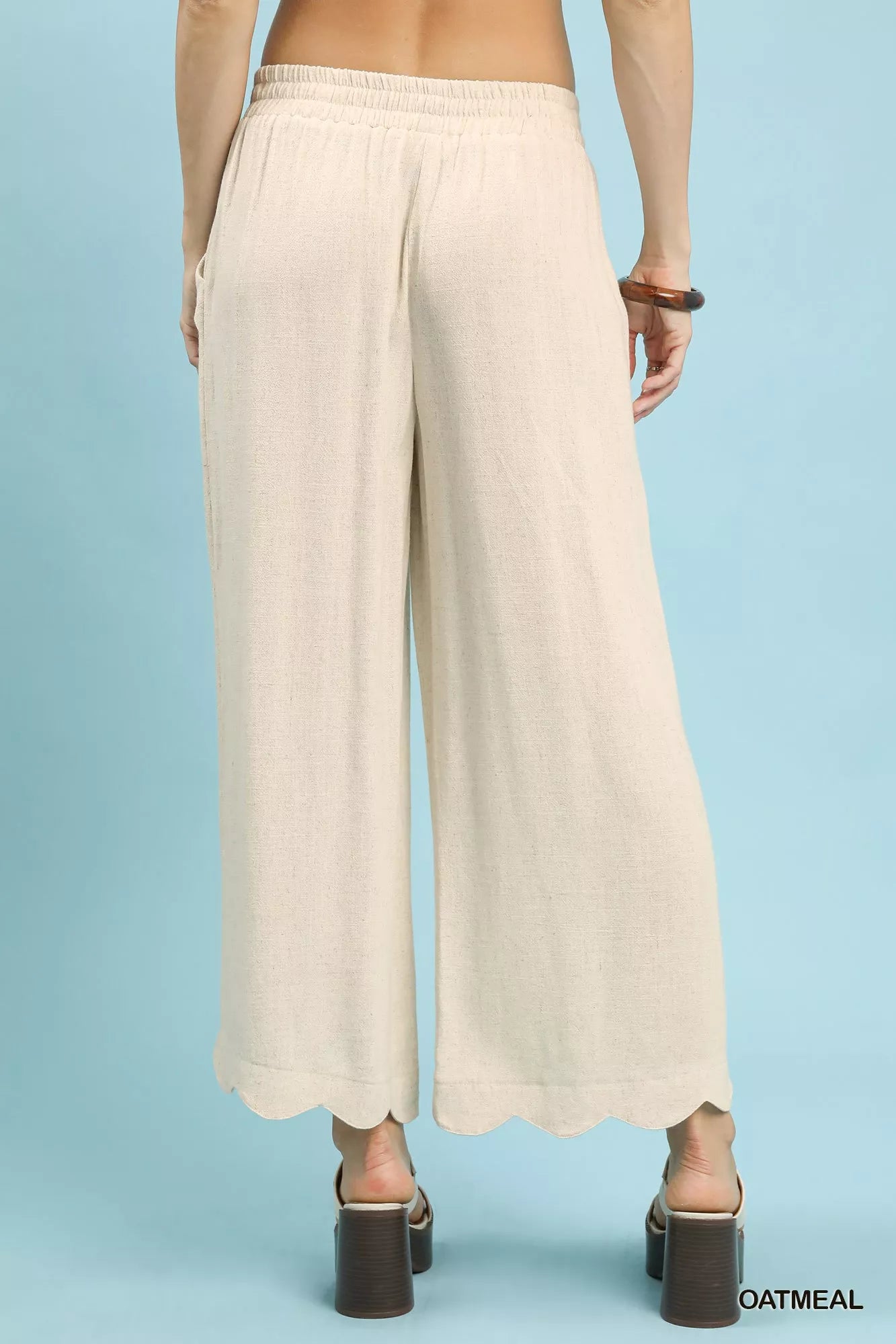 Umgee Linen Blend Scallop Hem Wide Leg Pants | Pants Daverri Fashions