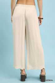 Umgee Linen Blend Scallop Hem Wide Leg Pants | Pants Daverri Fashions