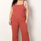 Perfee Wide Leg Overalls with Front Pockets Orange-Red M
