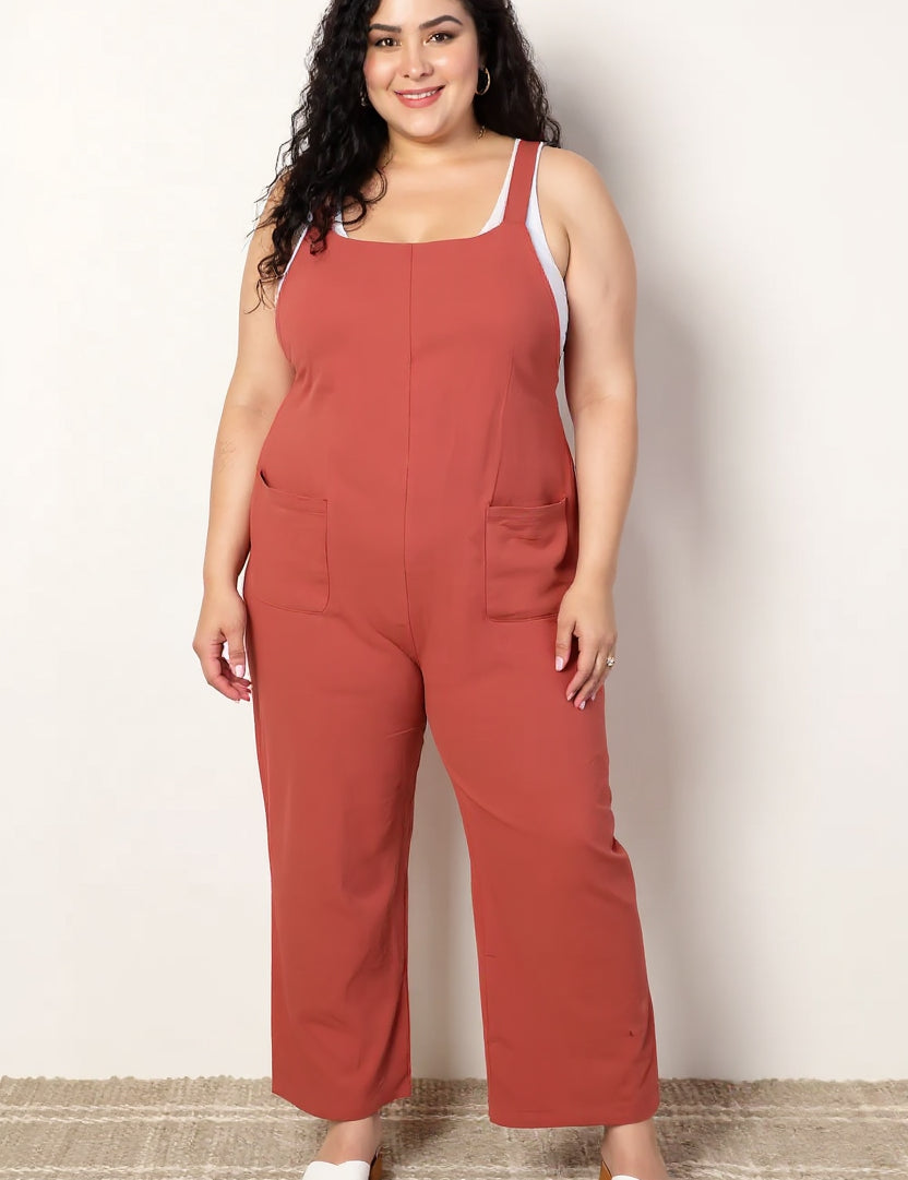 Perfee Wide Leg Overalls with Front Pockets | Daverri Fashions