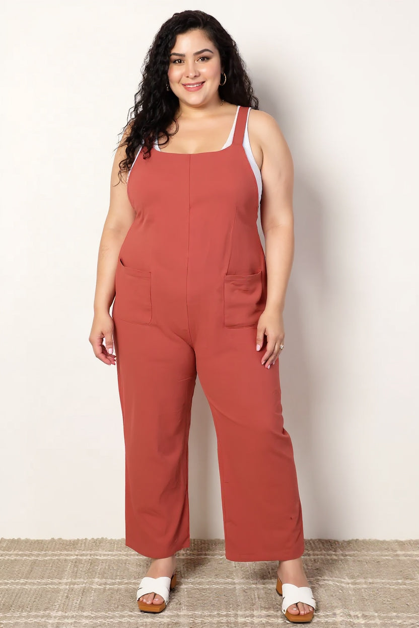 Perfee Wide Leg Overalls with Front Pockets