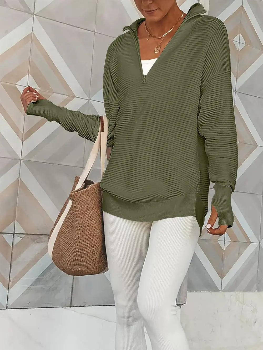 Half Zip Long Sleeve Knit Top | Knit Tops Daverri Fashions