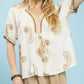 Umgee Paisley embroidered short puff sleeve top with gold embroidery