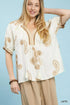 Umgee Paisley embroidered short puff sleeve top with gold embroidery