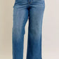 Judy Blue Full Size High Waist Tummy Control Chew Hem Destroy Wide Jeans Plus Size - DAVERRI FASHIONS