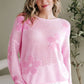 Dulce Big Flower Hollowed Knit Drop Shoulder Sweater Sea Green Sweaters