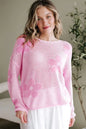 Dulce Big Flower Hollowed Knit Drop Shoulder Sweater - DAVERRI FASHIONS