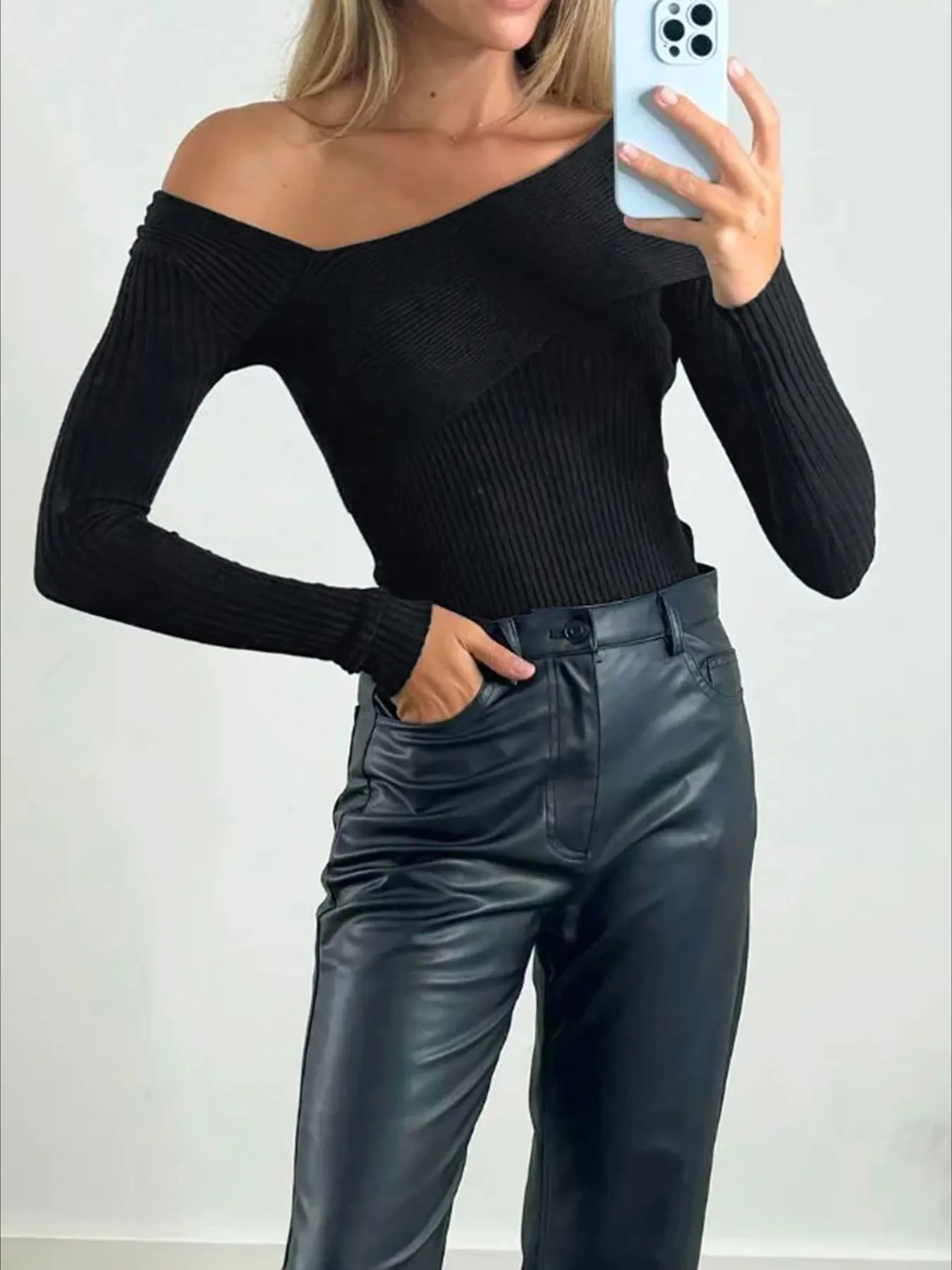 Off-Shoulder Ribbed Knit Top | Clothing Tops Daverri Fashions