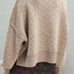 Daverri heart-patterned round neck beige knitted sweater with textured pattern and ribbed cuffs