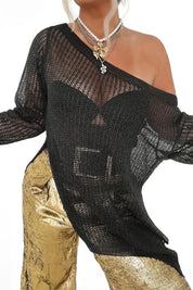 Side Slit Long Sleeve Knit Cover Up | Cover-Ups Daverri Fashions