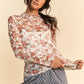Davi & Dani Floral Print Mesh Long Sleeve Layering Top White Orange Floral S