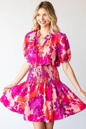 First Love Floral Short Sleeve Smocked Mini Dress | Mini Dresses Daverri Fashions