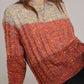Cable-Knit Color Block Round Neck Long Sleeve Sweater - DAVERRI FASHIONS