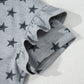 Gray star-patterned tiered ruffled sleeve crew neck T-shirt