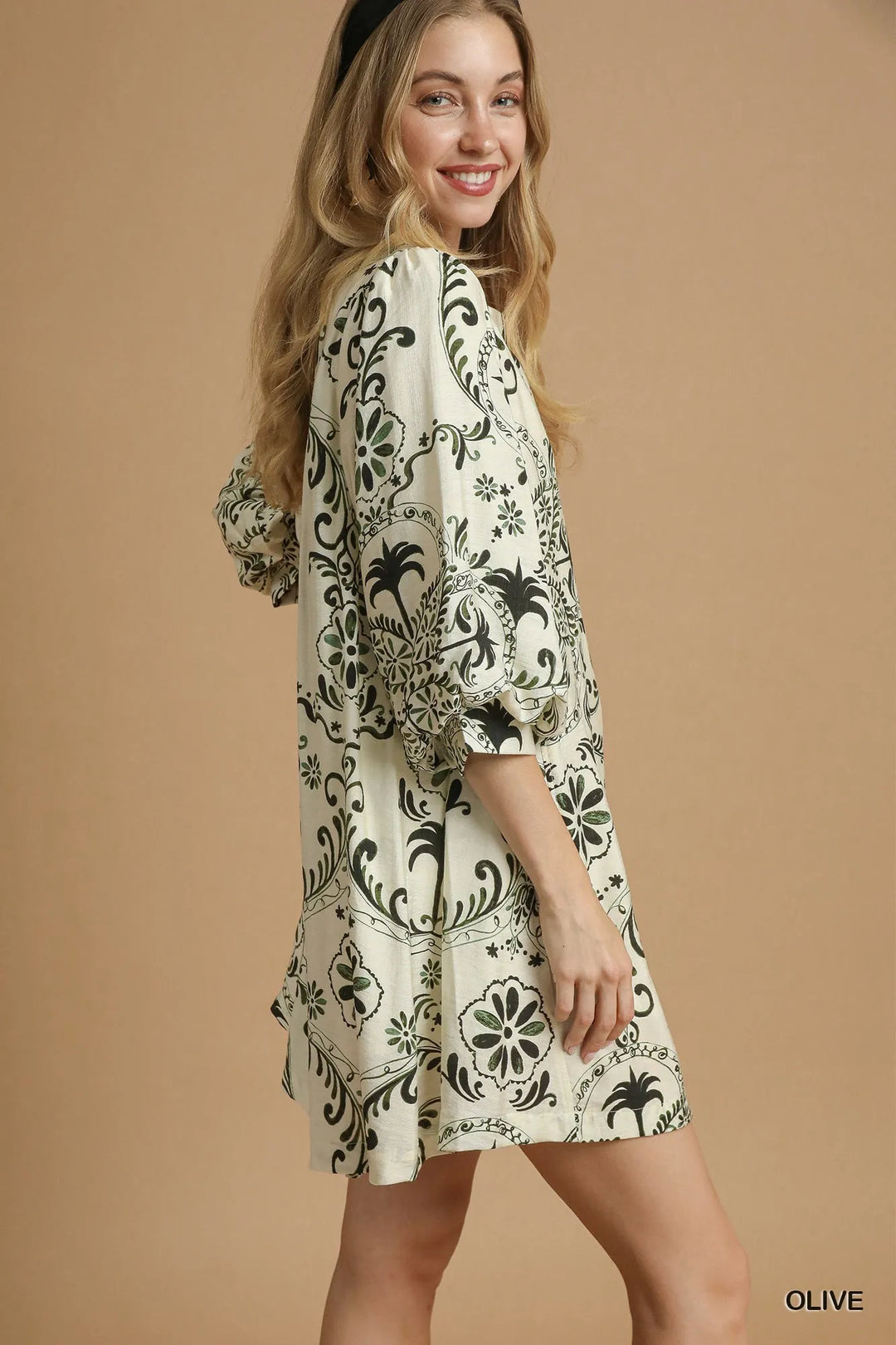 Umgee Boho Printed Balloon Sleeve Mini Dress Mini Dresses