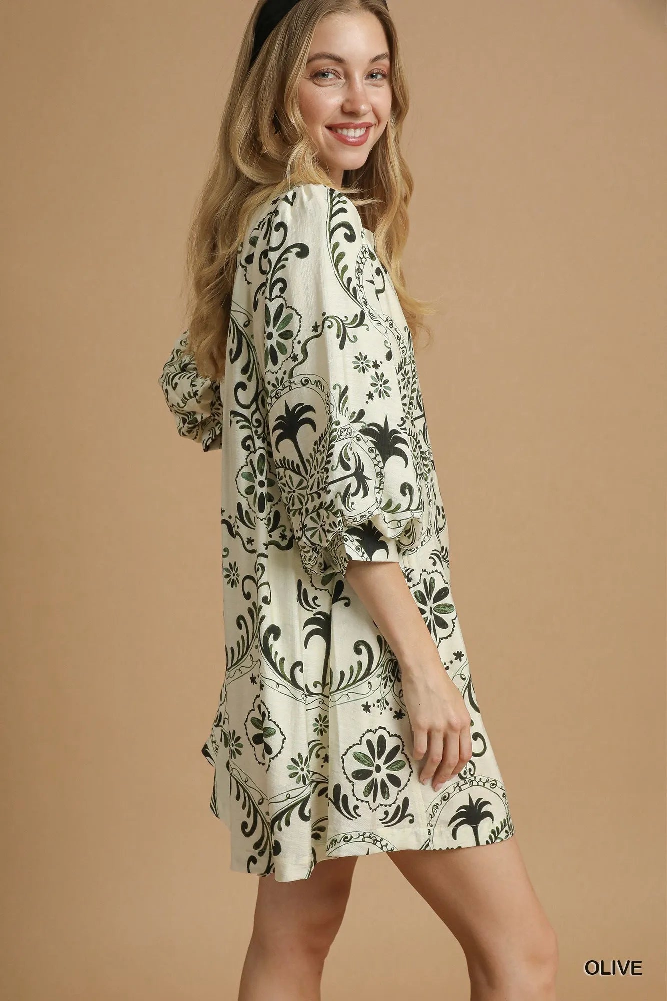 Umgee Boho Printed Balloon Sleeve Mini Dress Mini Dresses