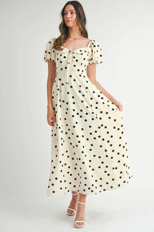 MABLE Polka Dot Puff Sleeve Midi Dress - DAVERRI FASHIONS