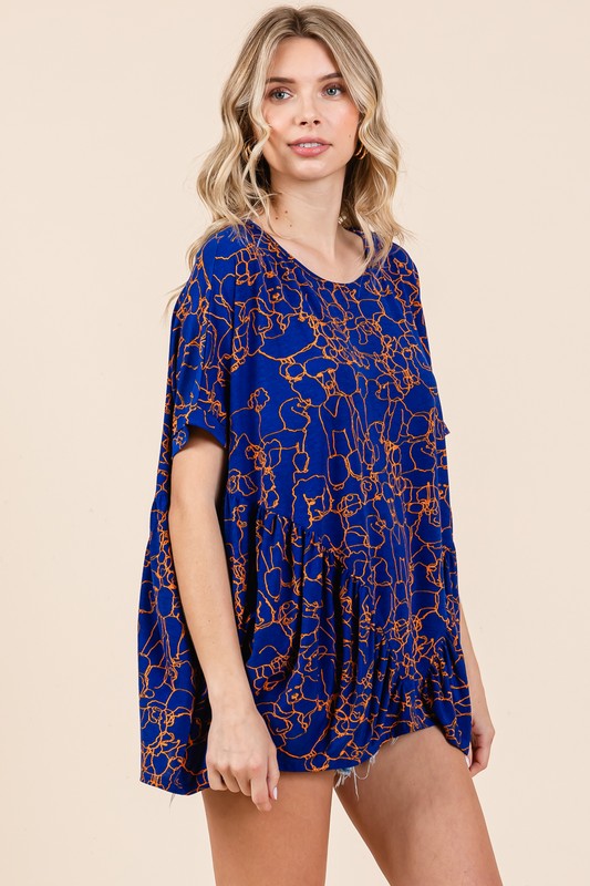 Mittoshop Abstract Print Round Neck Short Sleeve Top