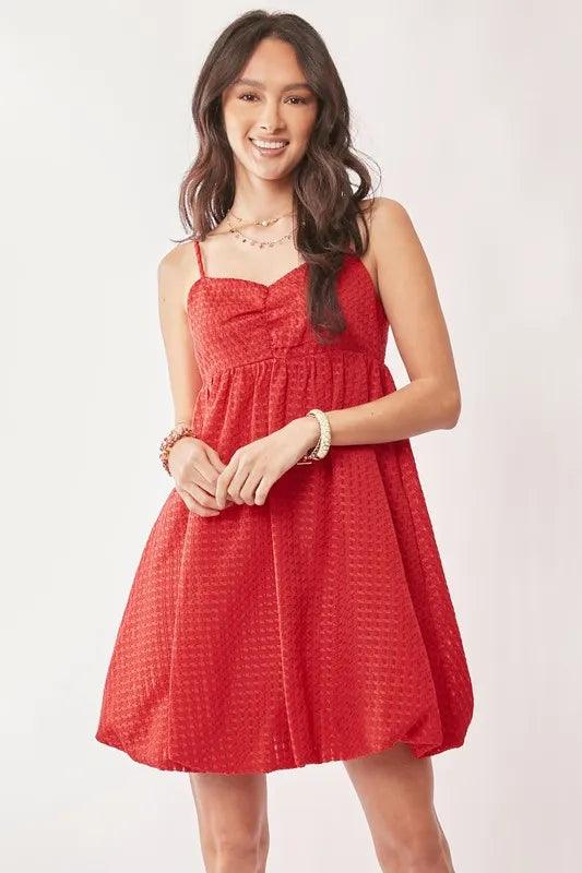 Davi & Dani Textured Sweetheart Neckline Bubble Hem Dress | Mini Dresses Daverri Fashions