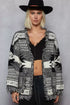 POL Open Front Geometric Print Cardigan with Fringe Detail - DAVERRI FASHIONS