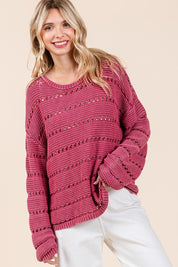 Mittoshop Openwork Round Neck Drop Shoulder Sweater Tops