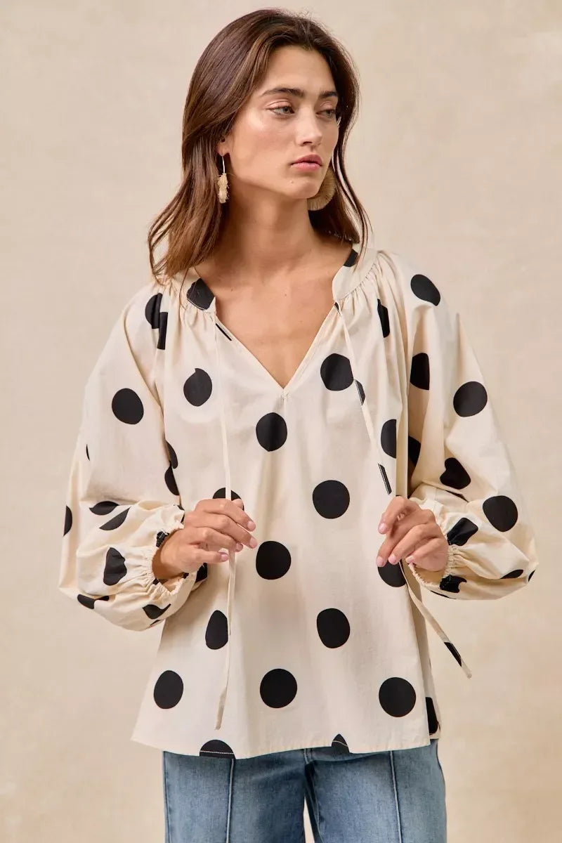 BiBi Polka Dot Exaggerated Balloon Sleeves Blouse - DAVERRI FASHIONS
