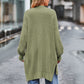 Olive green long-sleeve waffle-knit cardigan with textured weave and side slits