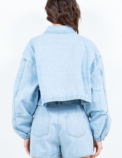 American Bazi Drawstring Waist Crop Denim Jacket