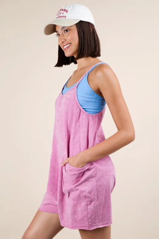 VERY J Plus Size Mineral Washed Sleeveless Knit Romper Rompers