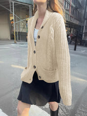 Cable Knit Button Up Cardigan | Cardigans Daverri Fashions