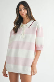 MABLE Oversized Stripe Polo Collar Sweater | Sweaters Daverri Fashions