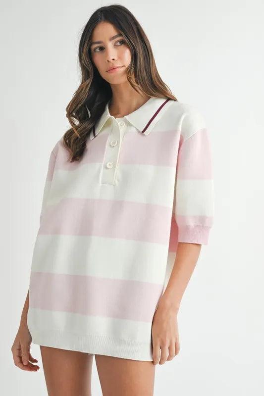 MABLE Oversized Stripe Polo Collar Sweater Sweaters