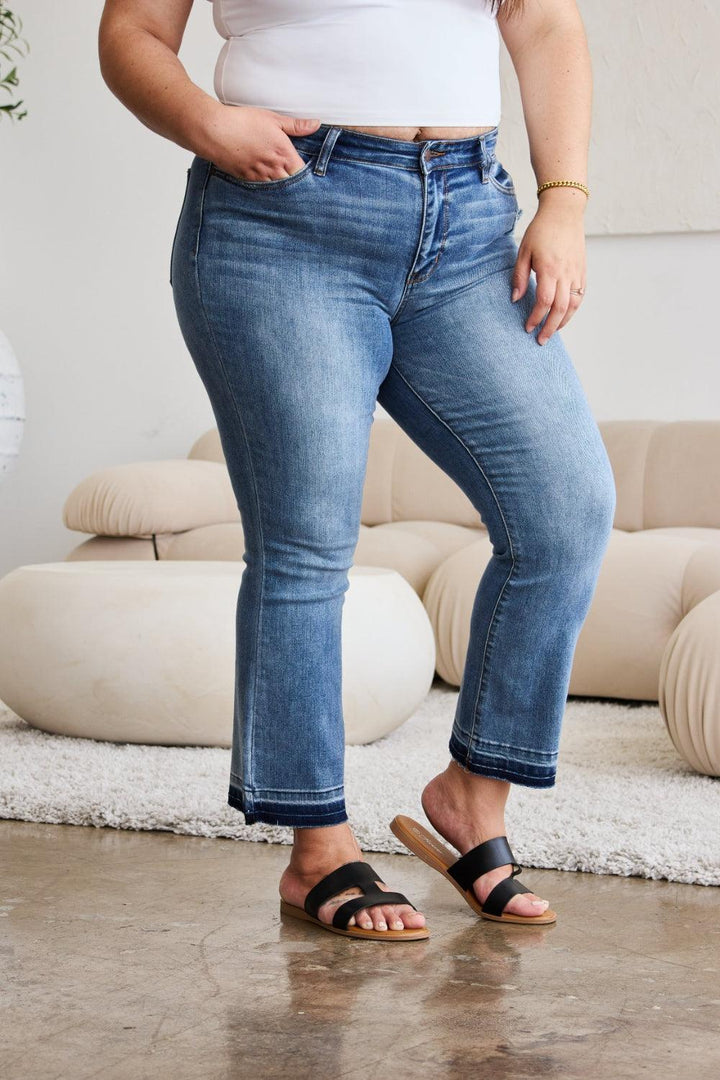 Judy Blue Full Size Release Hem Cropped Bootcut Jeans Jeans