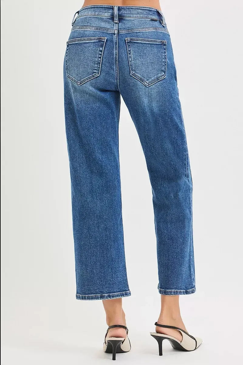 RISEN High Rise Crop Straight Jeans - DAVERRI FASHIONS