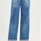 Blue Risen denim wide-leg jeans with rolled cuffs and relaxed fit