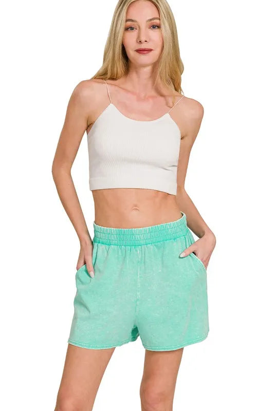 Zenana Acid Washed Short Sleeve Tee & Shorts Set Outfit Sets