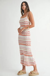 MABLE Lightweight Pointelle Chevron Knit Maxi Dress | Maxi Dresses Daverri Fashions