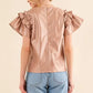 And The Why Faux Leather Ruffle Sleeves V Neck Top - DAVERRI FASHIONS