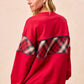 BiBi Christmas Theme Plaid Block Sweatshirt with Binding - DAVERRI FASHIONS