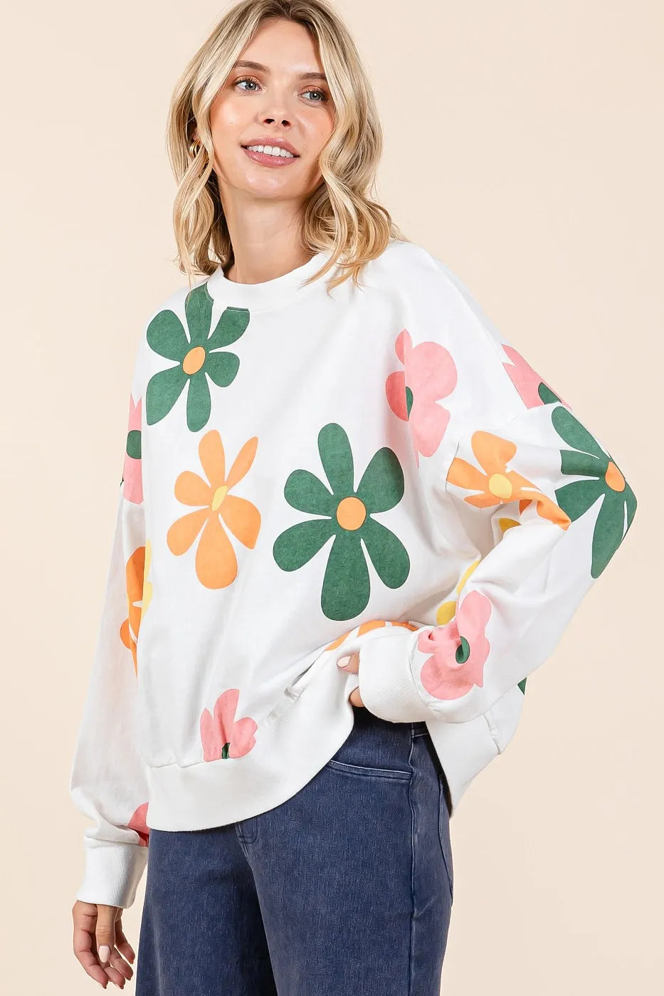 Mittoshop Mineral Wash Flower Print French Terry Sweatshirt Sweatshirts