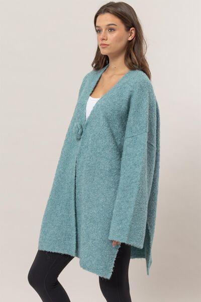 HYFVE Front Rosette Longline Slit Sweater Cardigan Cardigans