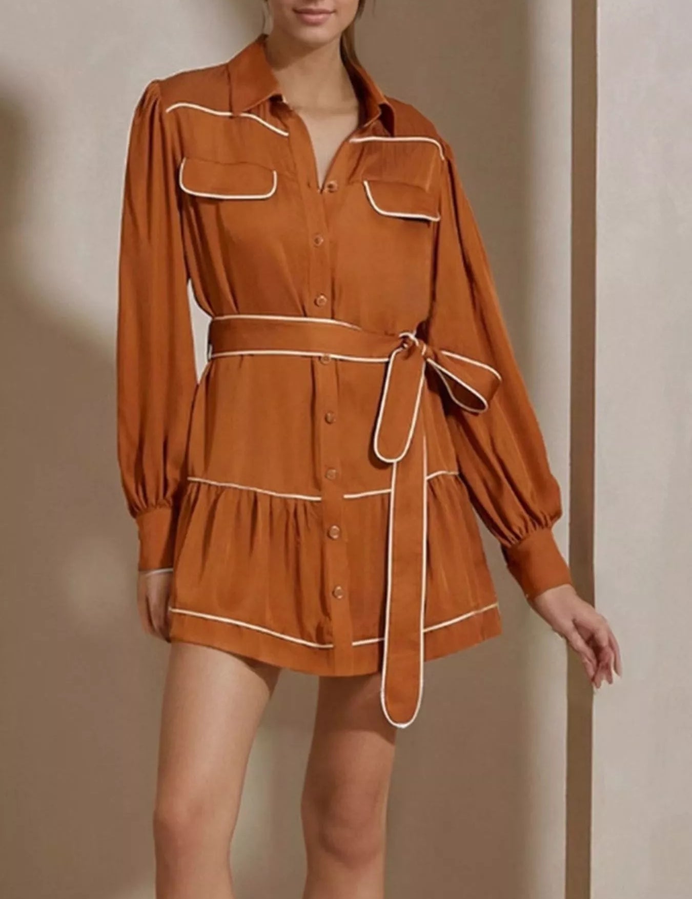 Button Front Long Sleeve Shirt Dress | Mini Dresses Daverri Fashions